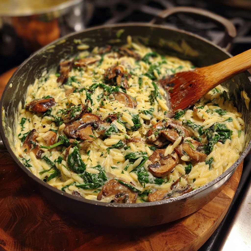 Creamy Spinach And Mushroom Orzo