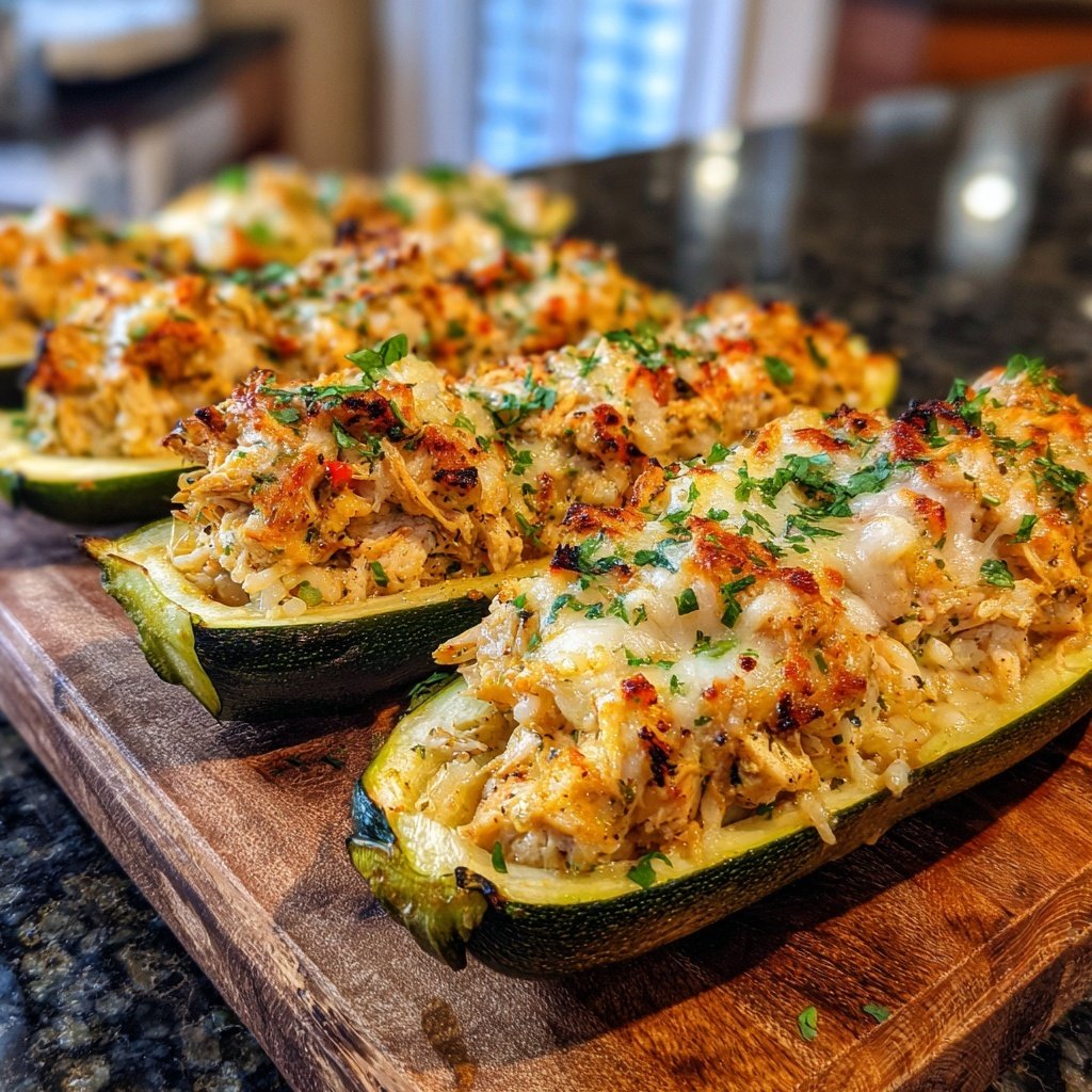 Chicken And Rice Stuffed Zucchini Boats