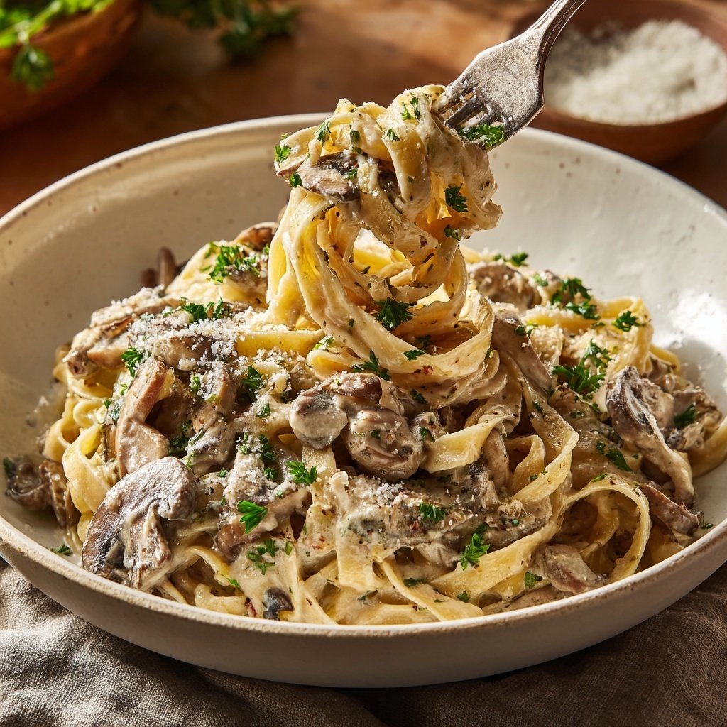 Valentine Dinner Creamy Mushroom Pasta