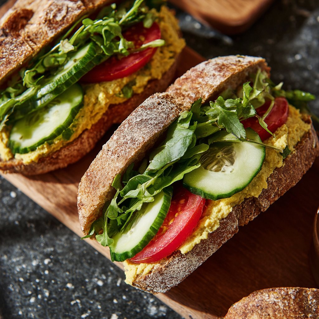 Healthy Lunch Hummus Veggie Sandwiches